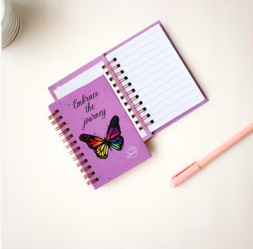 Pink Butterfly Pocket A7 Spiral Notebook - Image 3